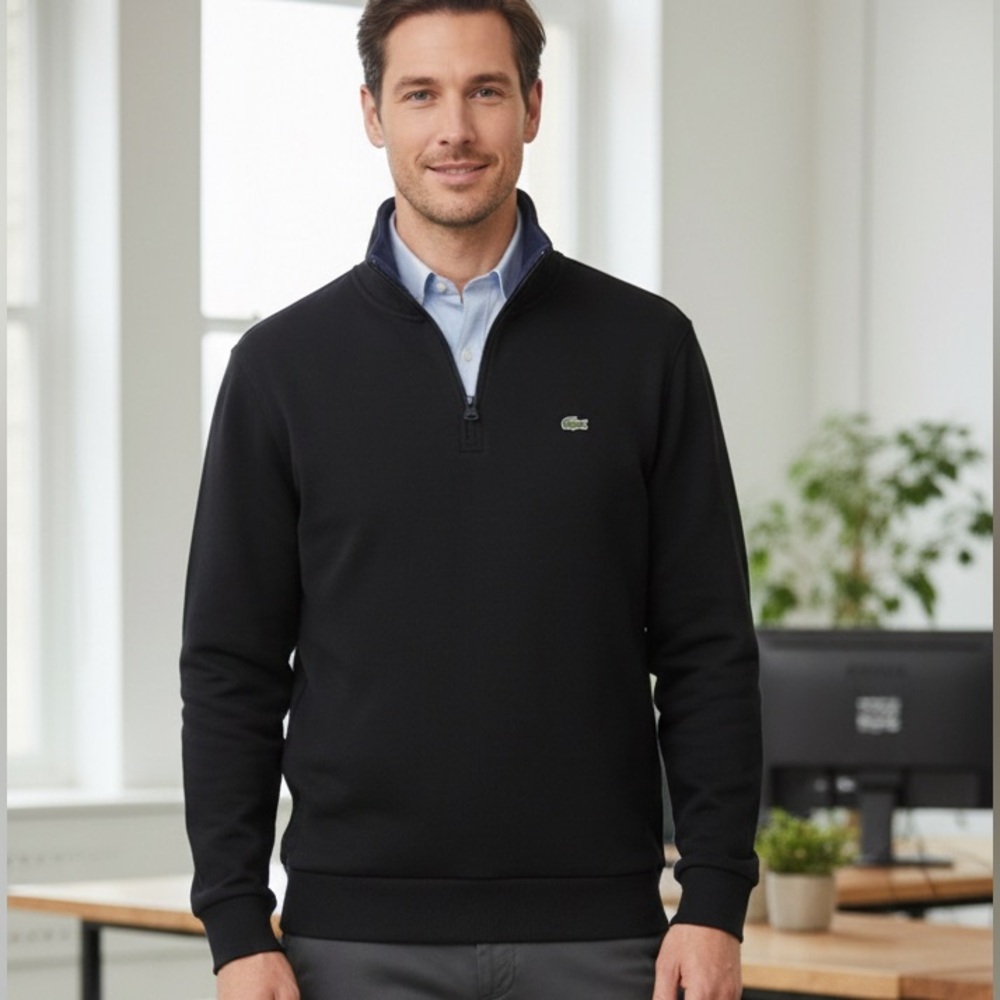 Lacoste Black and blue quarter Zip-Up Sweater - XXL